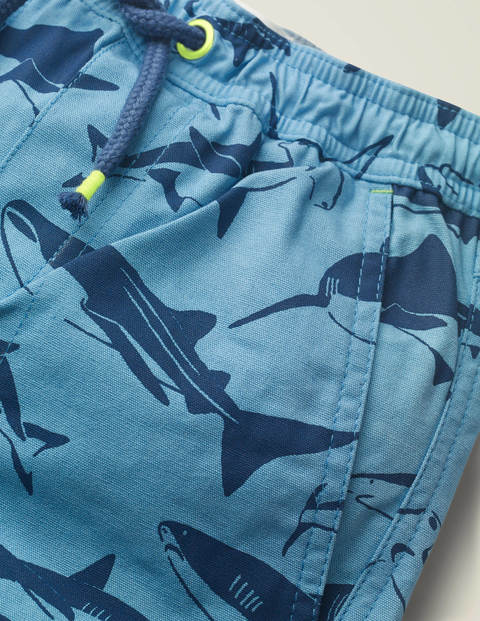 Vorgewaschene Canvas-Shorts - Surfbrett-Blau, Haie Vorgewaschene Canvas-Shorts - Surfbrett-Blau, Haie