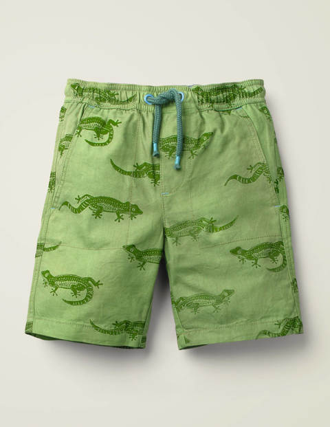 Vorgewaschene Canvas-Shorts - Brokkoligrün, Geckos Vorgewaschene Canvas-Shorts - Brokkoligrün, Geckos