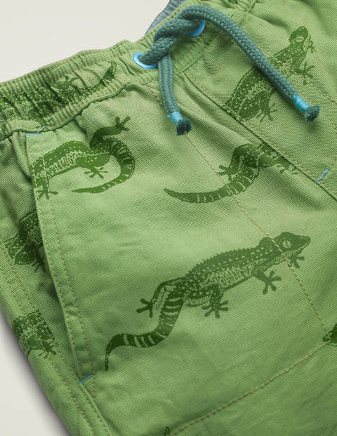 Vorgewaschene Canvas-Shorts - Brokkoligrün, Geckos Vorgewaschene Canvas-Shorts - Brokkoligrün, Geckos
