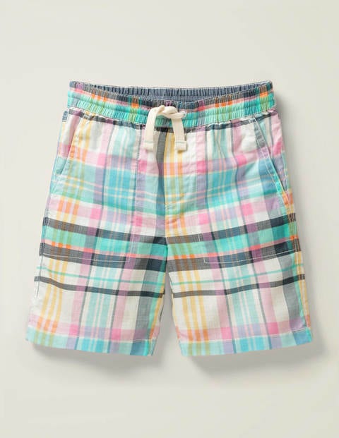 Vorgewaschene Canvas-Shorts - Helles Pink/Blau, Madraskaro Vorgewaschene Canvas-Shorts - Helles Pink/Blau, Madraskaro