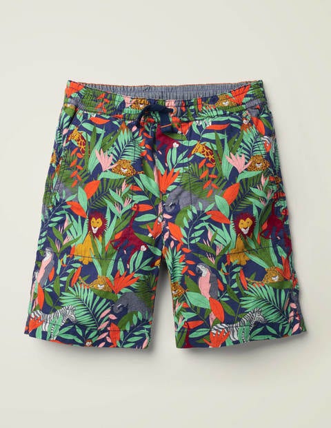 Washed Canvas Pull-On Shorts - Violet Blue Jungle Washed Canvas Pull-On Shorts - Violet Blue Jungle