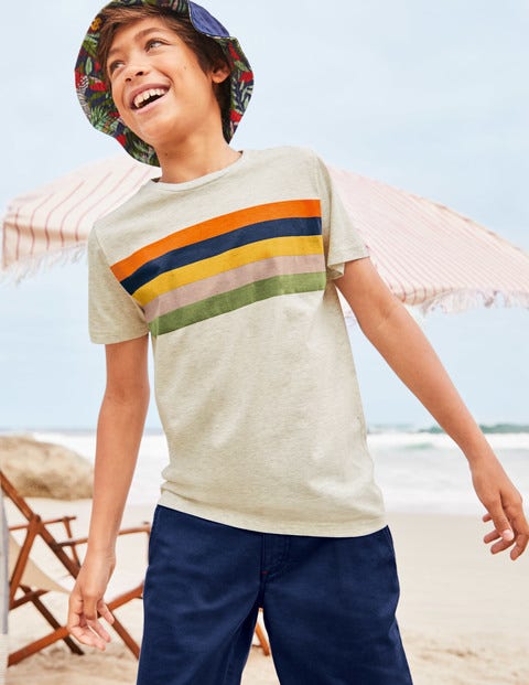 Superweiches Kurzärmliges T-Shirt - Hellbeige Meliert/Regenbogen Superweiches Kurzärmliges T-Shirt - Hellbeige Meliert/Regenbogen