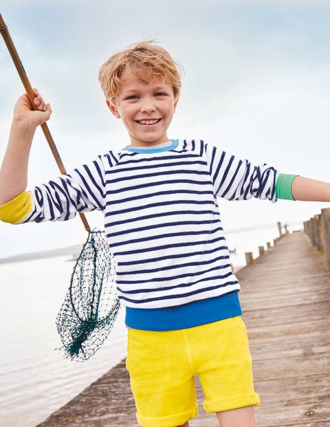 Long-Sleeved Towelling T-Shirt - White/Starboard Blue Long-Sleeved Towelling T-Shirt - White/Starboard Blue