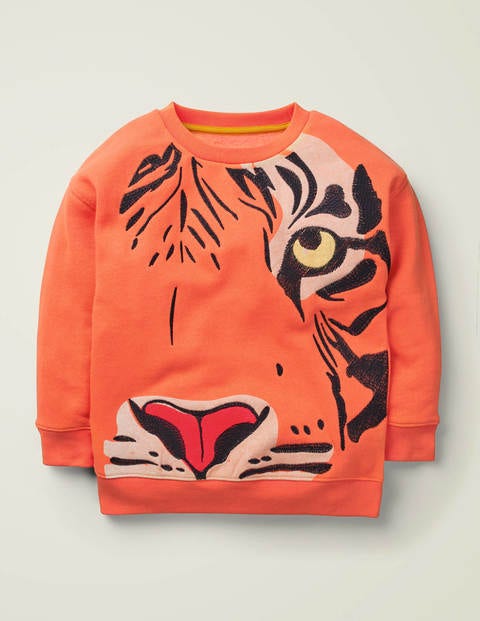 Superstitch-Sweatshirt Mit Tiermotiv - Montbretien-Orange, Tiger Superstitch-Sweatshirt Mit Tiermotiv - Montbretien-Orange, Tiger