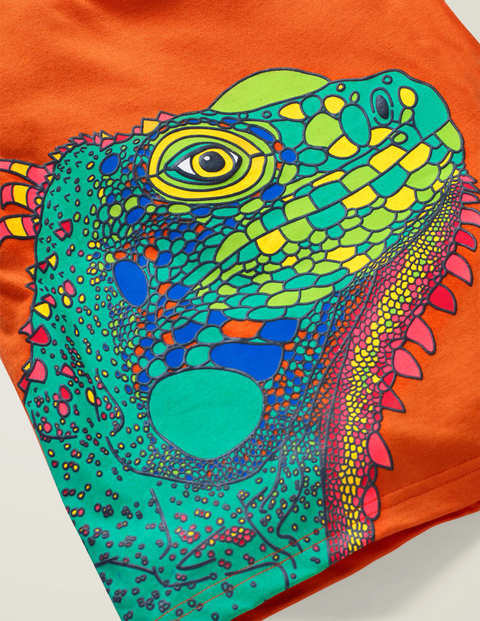 Strukturiertes T-Shirt Mit Buntem Tier - Mandarinenorange, Leguan Strukturiertes T-Shirt Mit Buntem Tier - Mandarinenorange, Leguan