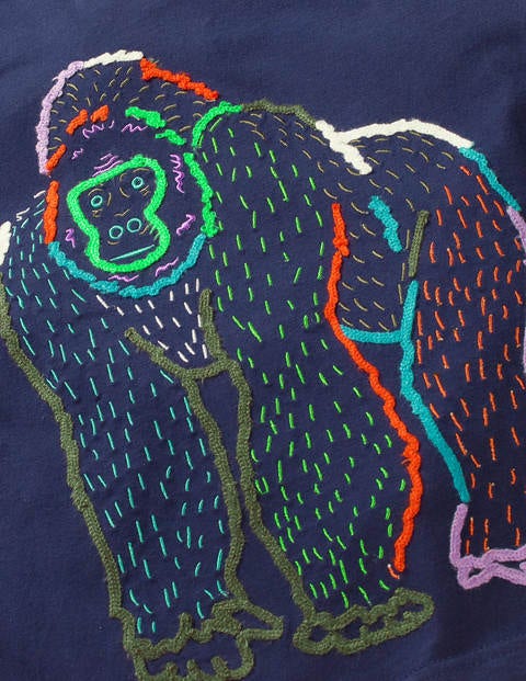 T-Shirt Mit Wildtierstickerei - Schuluniform-Navy, Gorilla T-Shirt Mit Wildtierstickerei - Schuluniform-Navy, Gorilla