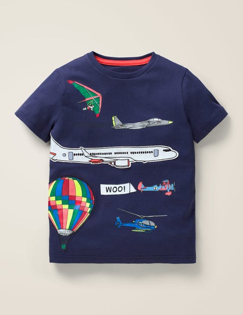 Appliqué Multi Vehicle T-shirt - Indigo Navy Flying Vehicles Appliqué Multi Vehicle T-shirt - Indigo Navy Flying Vehicles