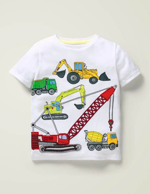 T-Shirt Mit Fahrzeugapplikation - Weiß, Baustellenfahrzeuge T-Shirt Mit Fahrzeugapplikation - Weiß, Baustellenfahrzeuge