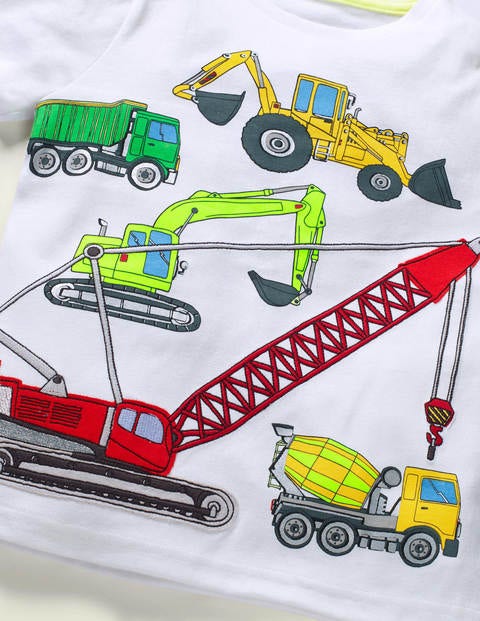 T-Shirt Mit Fahrzeugapplikation - Weiß, Baustellenfahrzeuge T-Shirt Mit Fahrzeugapplikation - Weiß, Baustellenfahrzeuge