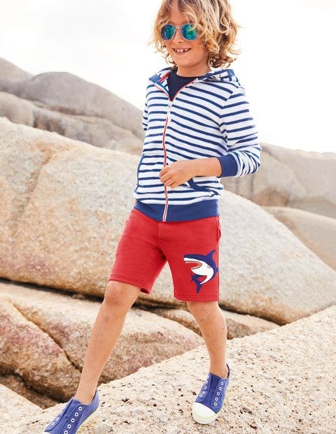 Appliqué Sweatshorts - Cherry Tomato Shark Appliqué Sweatshorts - Cherry Tomato Shark