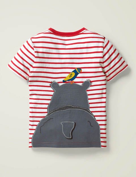 Wild Animal Appliqué T-Shirt - Cherry Tomato Red/White Hippo Wild Animal Appliqué T-Shirt - Cherry Tomato Red/White Hippo