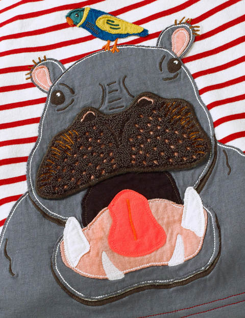 Wild Animal Appliqué T-Shirt - Cherry Tomato Red/White Hippo Wild Animal Appliqué T-Shirt - Cherry Tomato Red/White Hippo