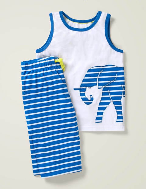 Kurzes Schlafanzug-Set Mit Ärmellosem Oberteil Und Applikation - Kräftiges Blau/Weiß Kurzes Schlafanzug-Set Mit Ärmellosem Oberteil Und Applikation - Kräftiges Blau/Weiß