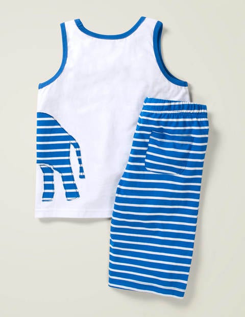 Kurzes Schlafanzug-Set Mit Ärmellosem Oberteil Und Applikation - Kräftiges Blau/Weiß Kurzes Schlafanzug-Set Mit Ärmellosem Oberteil Und Applikation - Kräftiges Blau/Weiß