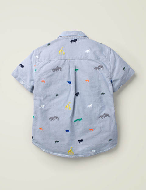 Chemise manches courtes brodée - Animaux de safari bleu oxford Chemise manches courtes brodée - Animaux de safari bleu oxford