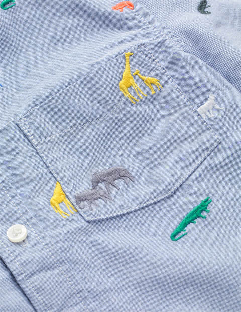 Chemise manches courtes brodée - Animaux de safari bleu oxford Chemise manches courtes brodée - Animaux de safari bleu oxford