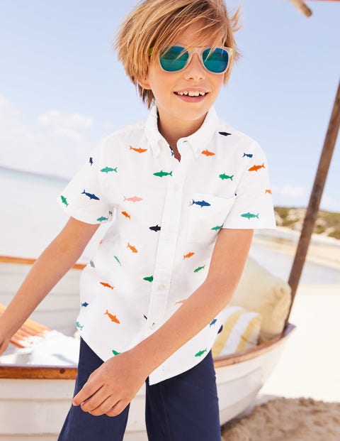 Embroidered Short Sleeve Shirt - White Oxford Rainbow Shark Embroidered Short Sleeve Shirt - White Oxford Rainbow Shark