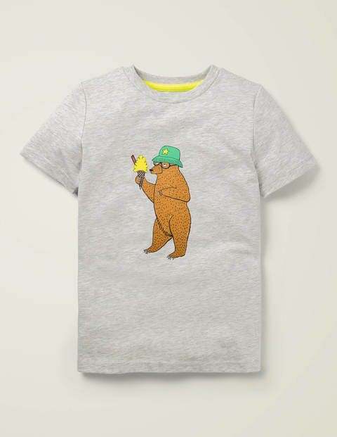T-Shirt Mit Tierzeichnung - Silbergrau Meliert, Bär T-Shirt Mit Tierzeichnung - Silbergrau Meliert, Bär