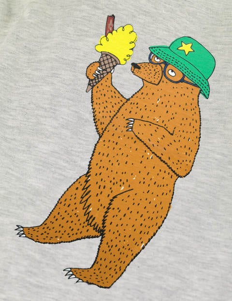 T-Shirt Mit Tierzeichnung - Silbergrau Meliert, Bär T-Shirt Mit Tierzeichnung - Silbergrau Meliert, Bär
