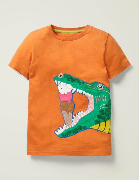 Hungry Animal Appliqué T-Shirt - Mandarin Orange Crocodile Hungry Animal Appliqué T-Shirt - Mandarin Orange Crocodile