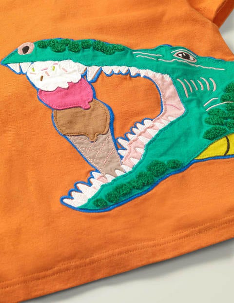 Hungry Animal Appliqué T-Shirt - Mandarin Orange Crocodile Hungry Animal Appliqué T-Shirt - Mandarin Orange Crocodile