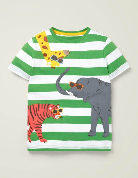 T-Shirt mit freundlichen Tierapplikationen - Grünfinkgrün/Weiß, Tiere T-Shirt mit freundlichen Tierapplikationen - Grünfinkgrün/Weiß, Tiere