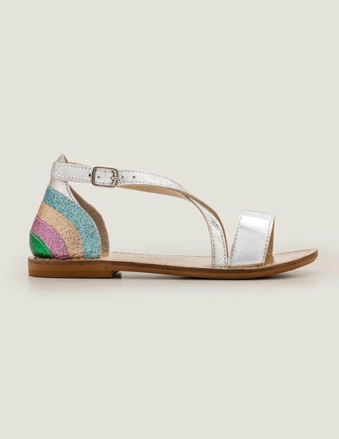Leather Cross Over Sandals - Silver Metallic Leather Cross Over Sandals - Silver Metallic