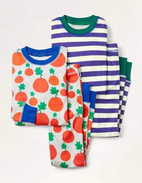 Cosy Twin Pack Long Pyjamas - Grey Marl Pumpkin Patch Cosy Twin Pack Long Pyjamas - Grey Marl Pumpkin Patch