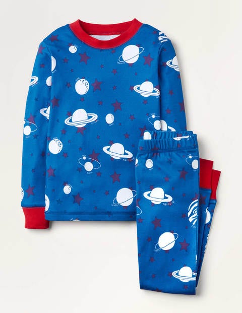 Glow-in-the-Dark Long Pyjamas - Bold Blue Glow Planets Glow-in-the-Dark Long Pyjamas - Bold Blue Glow Planets