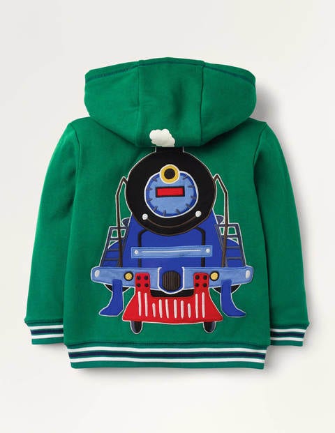 Shaggy-lined Appliqué Hoodie - Forest Green Train Shaggy-lined Appliqué Hoodie - Forest Green Train