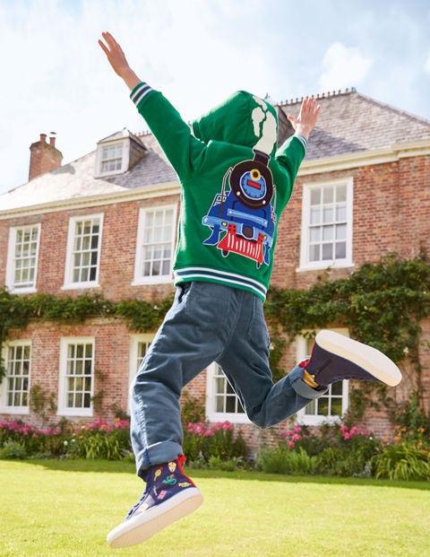 Shaggy-lined Appliqué Hoodie - Forest Green Train Shaggy-lined Appliqué Hoodie - Forest Green Train