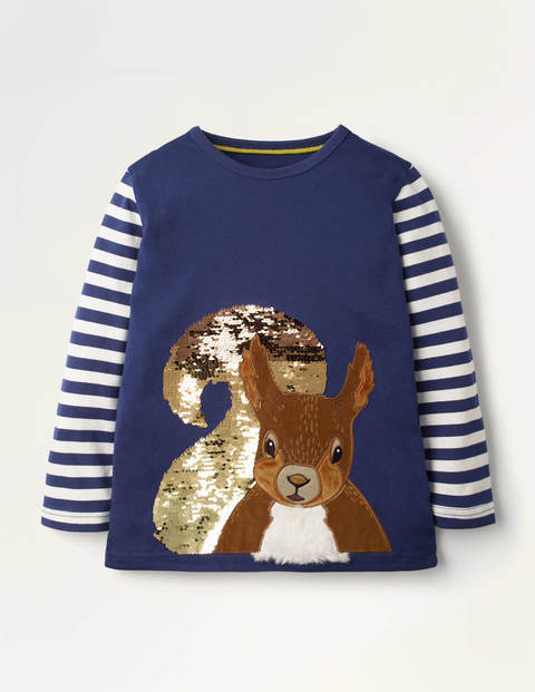 Paillettenoberteil mit Waldtiermotiv - Segelblau, Eichhörnchen Paillettenoberteil mit Waldtiermotiv - Segelblau, Eichhörnchen