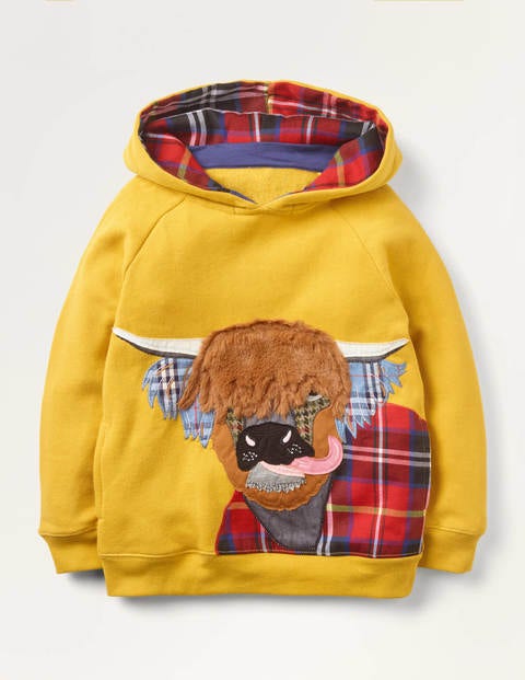 Patch Appliqué Hoodie - Honeycomb Yellow HIghland Cow Patch Appliqué Hoodie - Honeycomb Yellow HIghland Cow