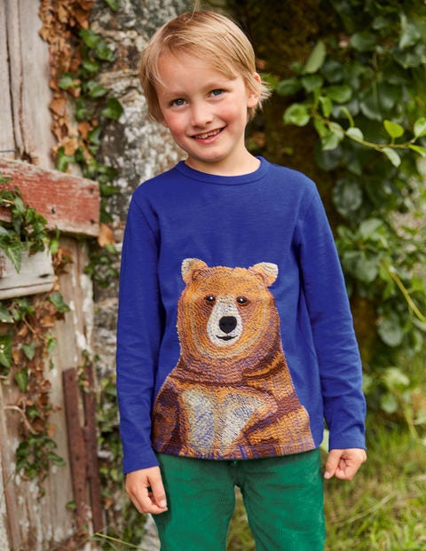 Oberteil mit Superstitch-Tieren - Griechisches Blau, Bär Oberteil mit Superstitch-Tieren - Griechisches Blau, Bär