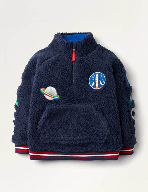 Borg-Sweatshirt mit halbem Reißverschluss und Weltraummotiv - Schuluniform-Navy Borg-Sweatshirt mit halbem Reißverschluss und Weltraummotiv - Schuluniform-Navy