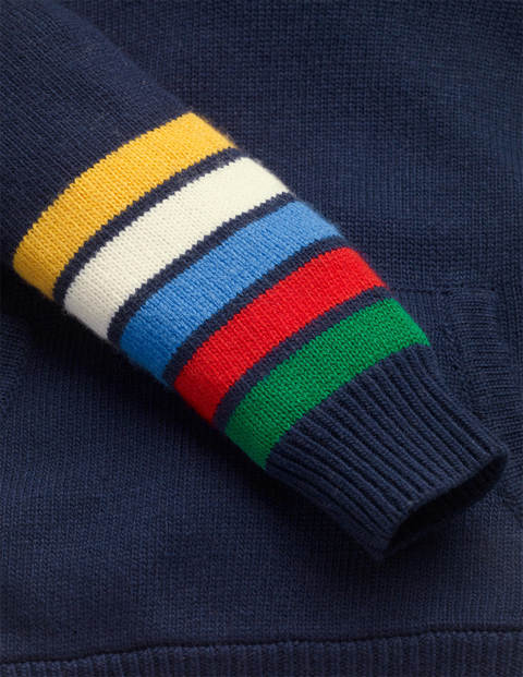 Knitted Stripe Hoodie - College Navy Rainbow Knitted Stripe Hoodie - College Navy Rainbow