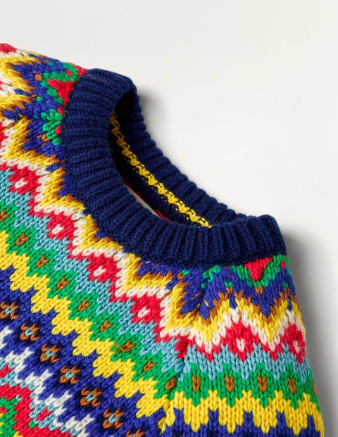 Gemütlicher Fair-Isle-Pullover mit Rundhalsausschnitt - Schuluniform-Navy/Grau Gemütlicher Fair-Isle-Pullover mit Rundhalsausschnitt - Schuluniform-Navy/Grau