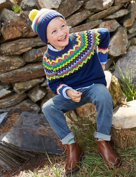 Gemütlicher Fair-Isle-Pullover mit Rundhalsausschnitt - Schuluniform-Navy/Grau Gemütlicher Fair-Isle-Pullover mit Rundhalsausschnitt - Schuluniform-Navy/Grau