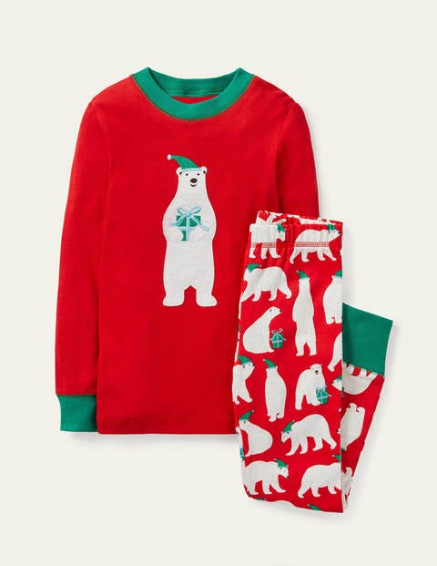 Cosy Appliqué Long Pajamas - Hot Pepper Red Polar Bear Cosy Appliqué Long Pajamas - Hot Pepper Red Polar Bear