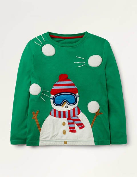 Oberteil mit Aufklappmotiv - Schottengrün, Schneemann Oberteil mit Aufklappmotiv - Schottengrün, Schneemann