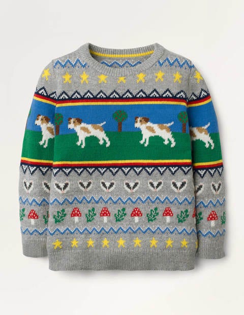 Fair-Isle-Pullover mit Rundhalsausschnitt und Sprout - Grau Meliert, Sprout Fair-Isle-Pullover mit Rundhalsausschnitt und Sprout - Grau Meliert, Sprout