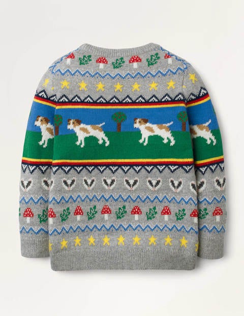 Fair-Isle-Pullover mit Rundhalsausschnitt und Sprout - Grau Meliert, Sprout Fair-Isle-Pullover mit Rundhalsausschnitt und Sprout - Grau Meliert, Sprout