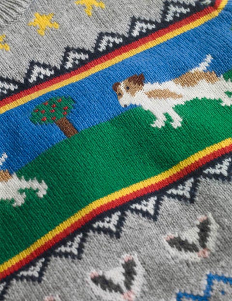 Fair-Isle-Pullover mit Rundhalsausschnitt und Sprout - Grau Meliert, Sprout Fair-Isle-Pullover mit Rundhalsausschnitt und Sprout - Grau Meliert, Sprout