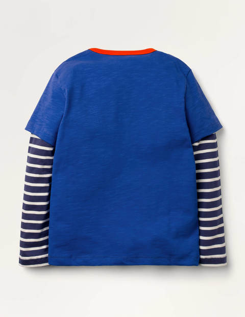 Lagen-T-Shirt mit Blockfarben - Griechisches Blau Lagen-T-Shirt mit Blockfarben - Griechisches Blau