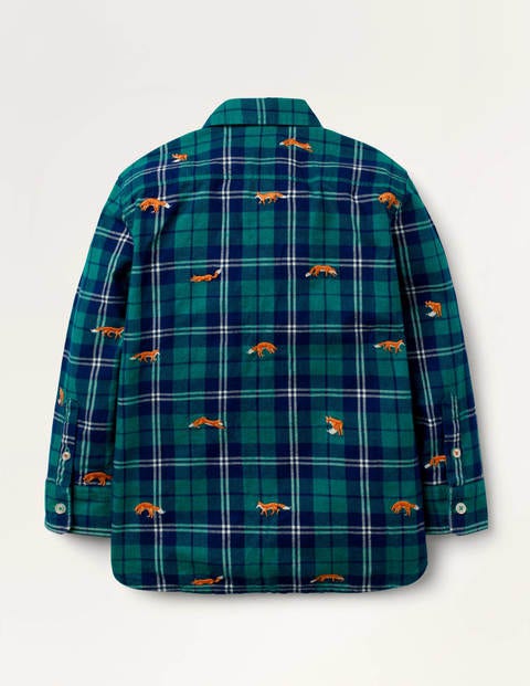 Chemise à carreaux brodée cosy - Renards vert forêt Chemise à carreaux brodée cosy - Renards vert forêt