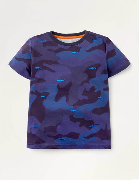 Besticktes T-Shirt mit Muster - Schuluniform-Navy Besticktes T-Shirt mit Muster - Schuluniform-Navy