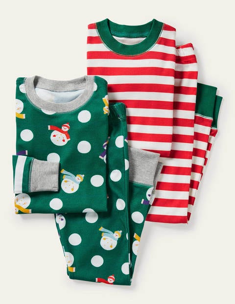 Twin Pack Long Pajamas - Forest Green Snowmen Twin Pack Long Pajamas - Forest Green Snowmen