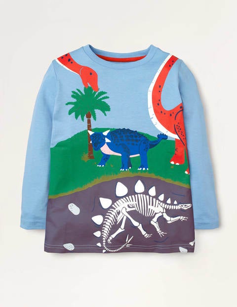 Oberteil mit prähistorischem Motiv - Eisblau, Dinosaurier Oberteil mit prähistorischem Motiv - Eisblau, Dinosaurier