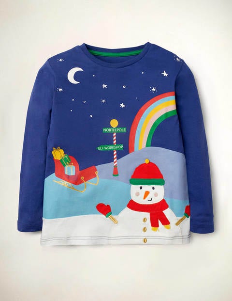 T-Shirt mit weihnachtlichem Motiv - Segelblau, Schneemann T-Shirt mit weihnachtlichem Motiv - Segelblau, Schneemann