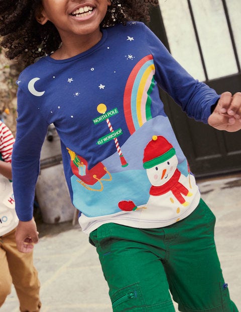 T-Shirt mit weihnachtlichem Motiv - Segelblau, Schneemann T-Shirt mit weihnachtlichem Motiv - Segelblau, Schneemann